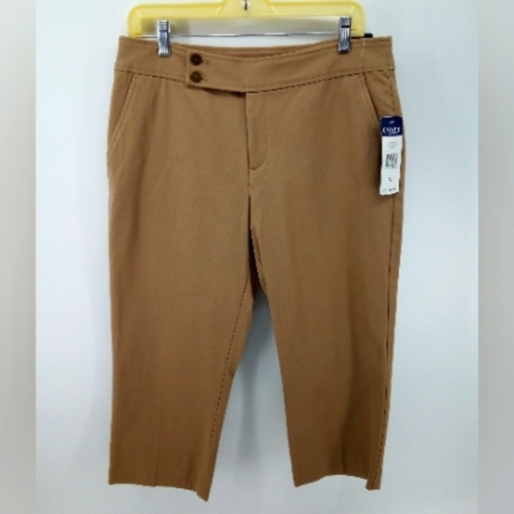 NWT CHAPS Slimming Fit Crop Tan Khaki Pants 10 Summer Spring Work Cotton Blend - Picture 1 of 10